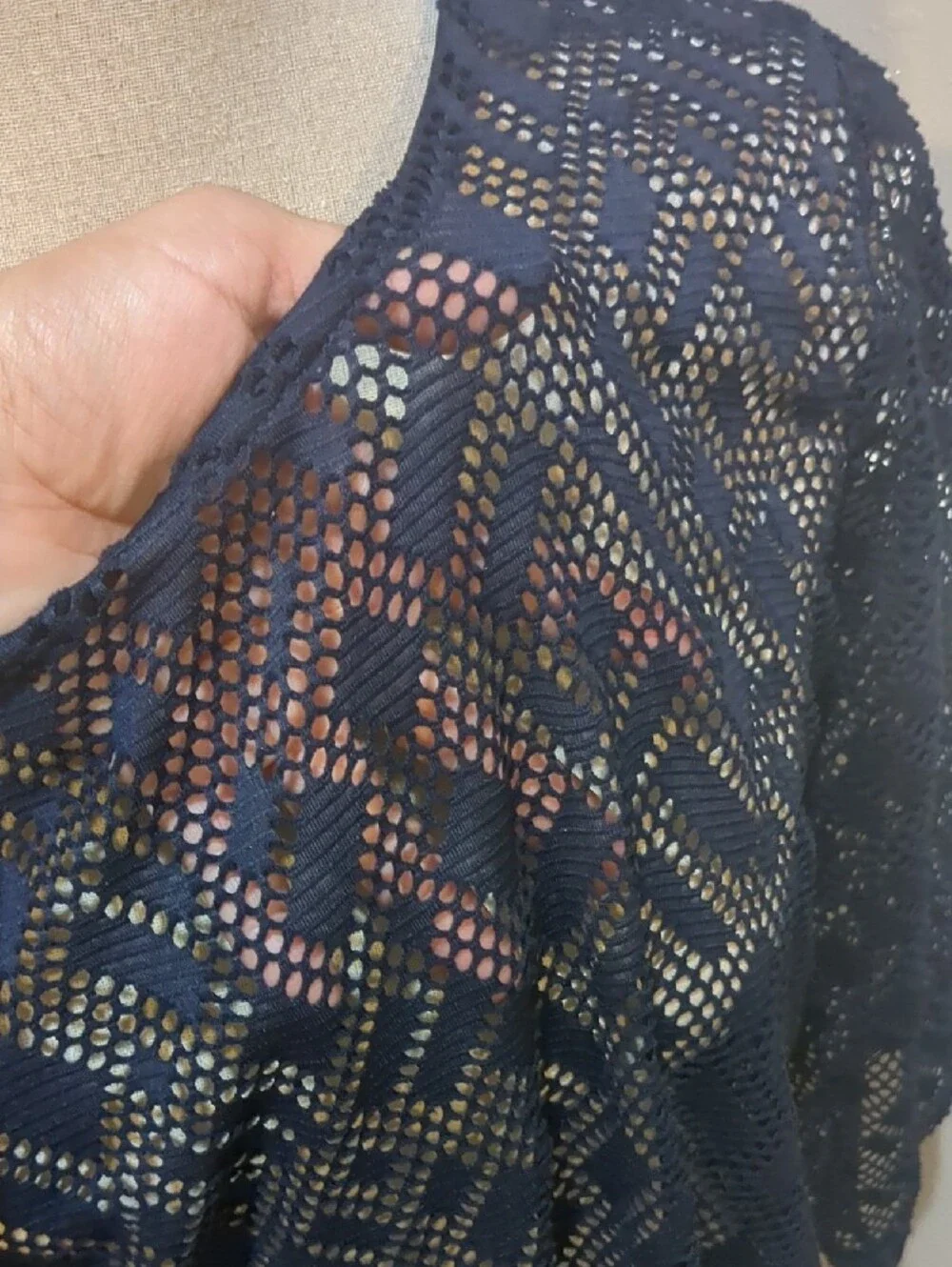 Chico's Navy Openwork Crochet Tunic